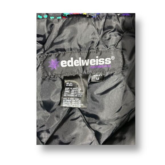 Vintage Edelweiss Skiwear Women’s Ski Bunny Bomber Jacket M Black Purple Retro - Picture 8 of 10
